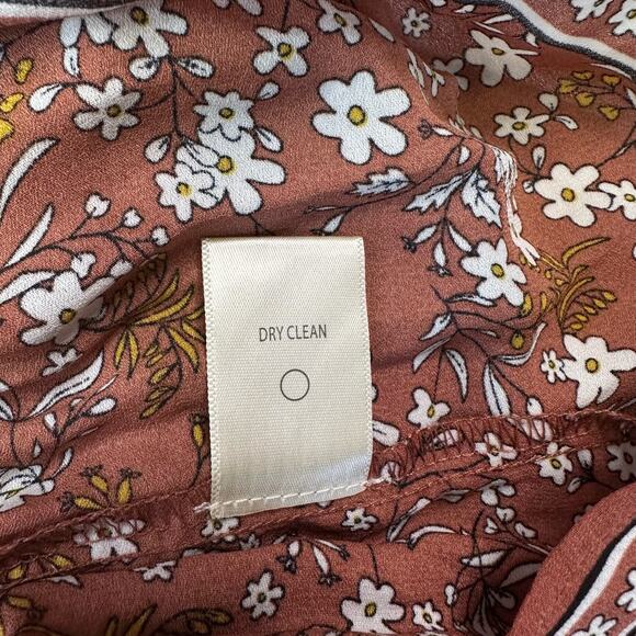 Max Studio Orange Terracotta Crepe Pleated Top Womens Large Long Sleeve Floral - Picture 6 of 7